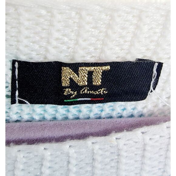 NT By Amati XL Italy SS Sweater Shirt Top Blue Sunflower Boat Neck *Loose Stitch - Picture 6 of 7